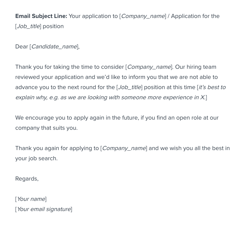 A Template of a Job Rejection E-mail Response